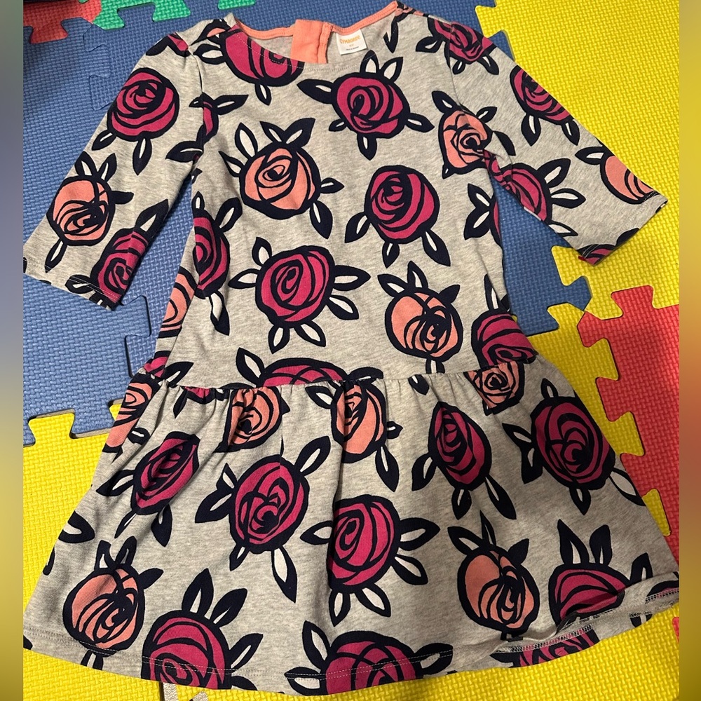 Gymboree Floral Kids Dress in Pink and Gray 5t